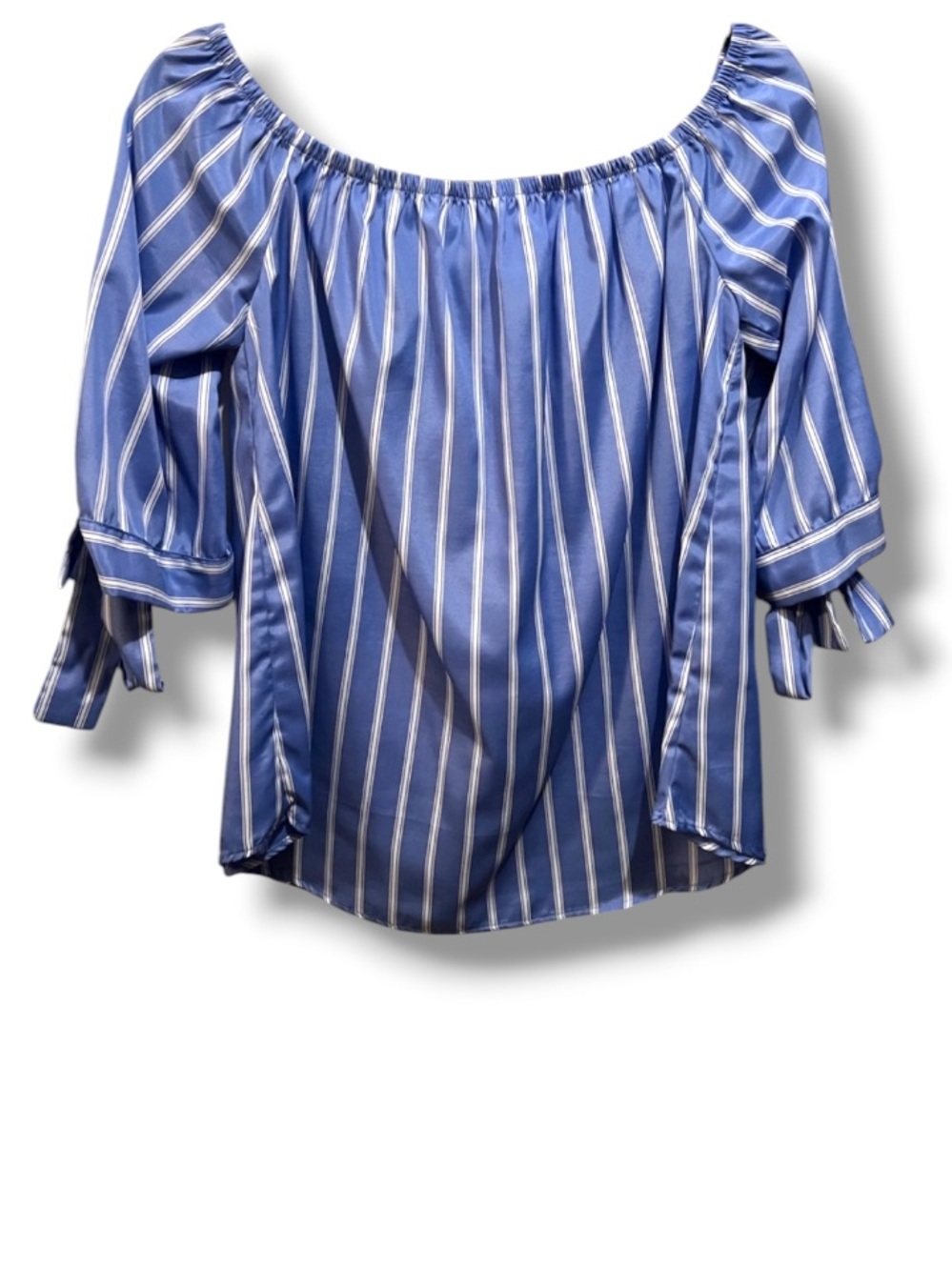 Love, Zoe Women’s Off Shoulder Nautical Striped Tie Sleeve Top Summer Fashion